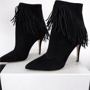 Saks 5th Ave Fringe Black Suede Ankle Boots Size 8.5 (39 EU)